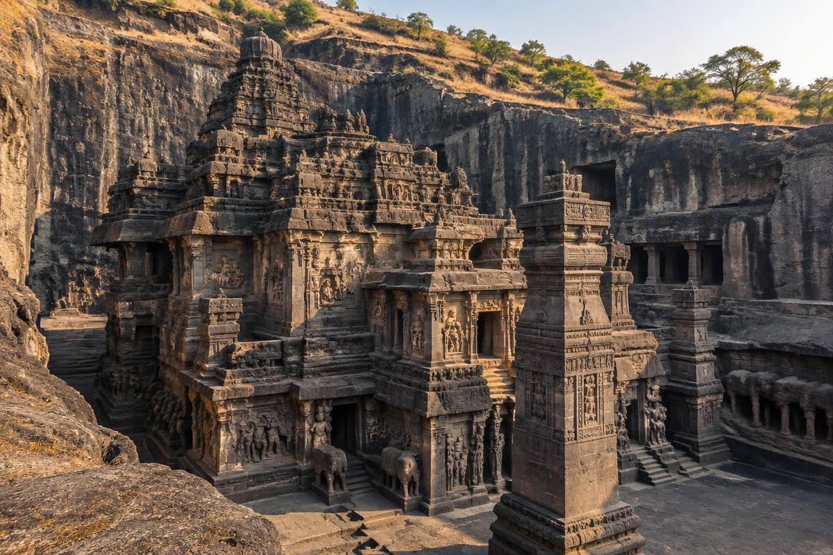 Rock-cut Kailasa Temple at Ellora