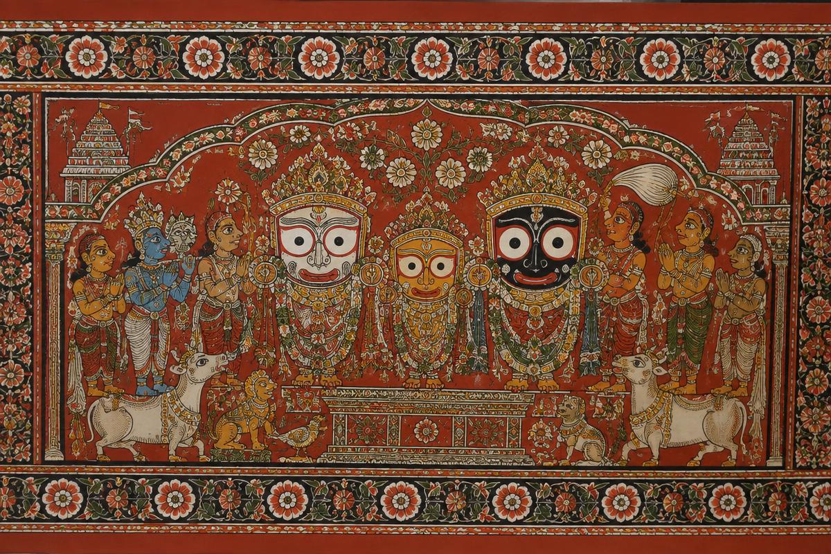 Traditional Pattachitra painting of the Jagannath triad